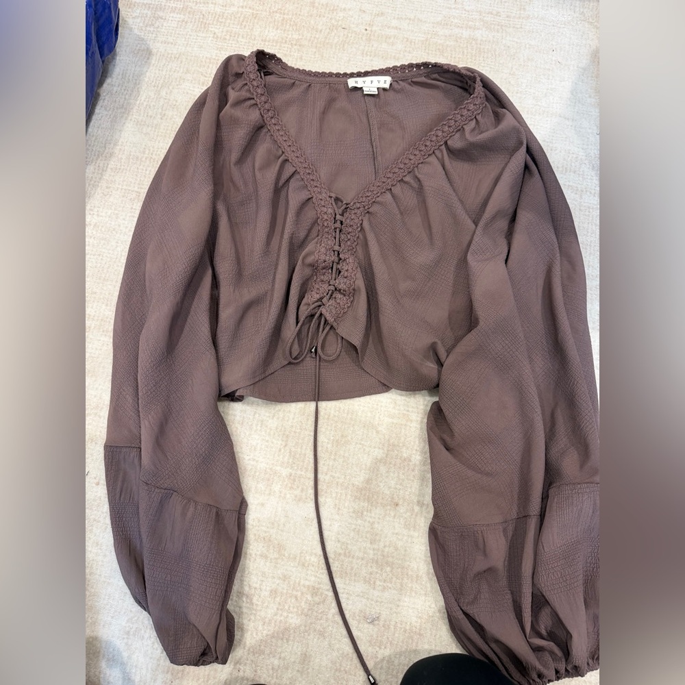 HYFVE Mauve Brown Lace-Up Peasant Blouse